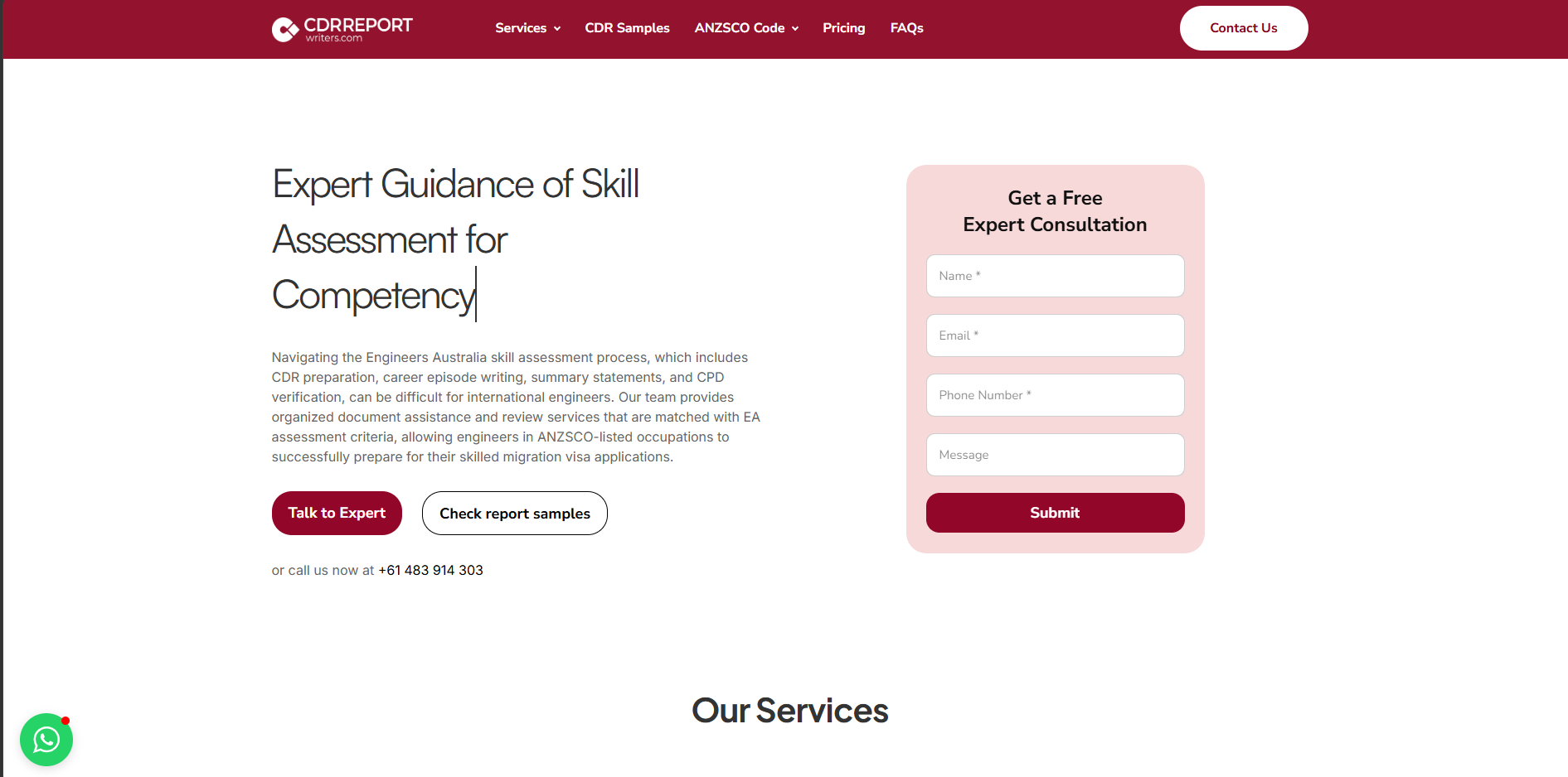 CDR Report Writers website project screenshot